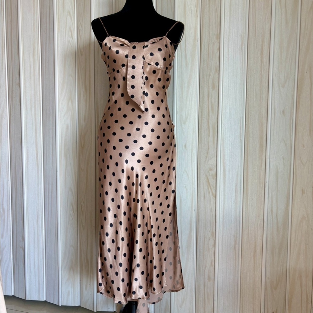 Zara Tan and Black Pleated Maxi Dress Spaghetti Strap